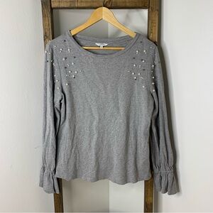 Crown and Ivy Gray Women's Top with Pearl Accents Size M
